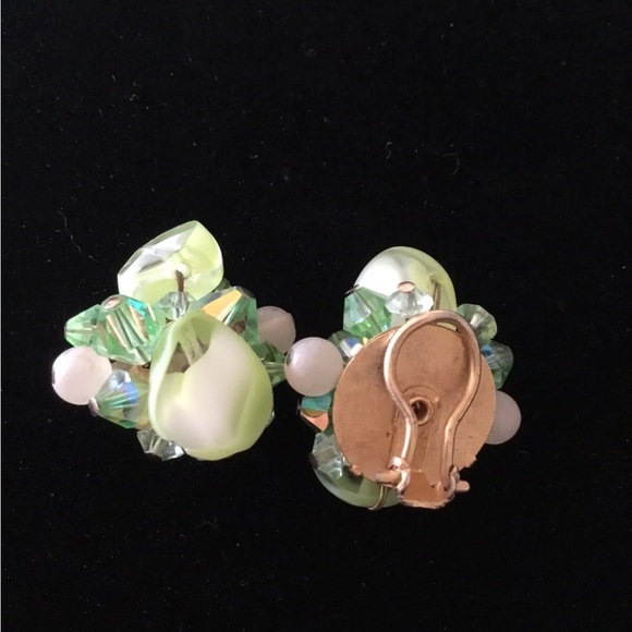 Vendome Set unsigned uranium slice art glass peridot crystal necklace Earrings - Picture 11 of 11